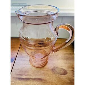 Depression Glass Pitcher Peachy Pink Clear w/ Pattern Dot & Applied‎ Handle VTG